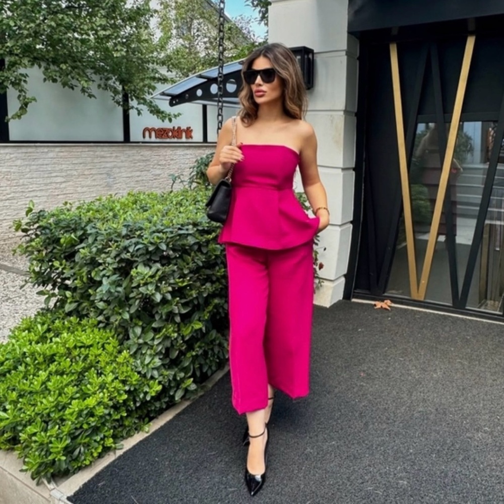 Zara Fuchsia Strapless Jumpsuit